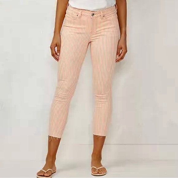 NWT LC Lauren Conrad Skinny Crop Mid Rise Lycra Stretch Jeans In Pink Striped - Picture 16 of 16